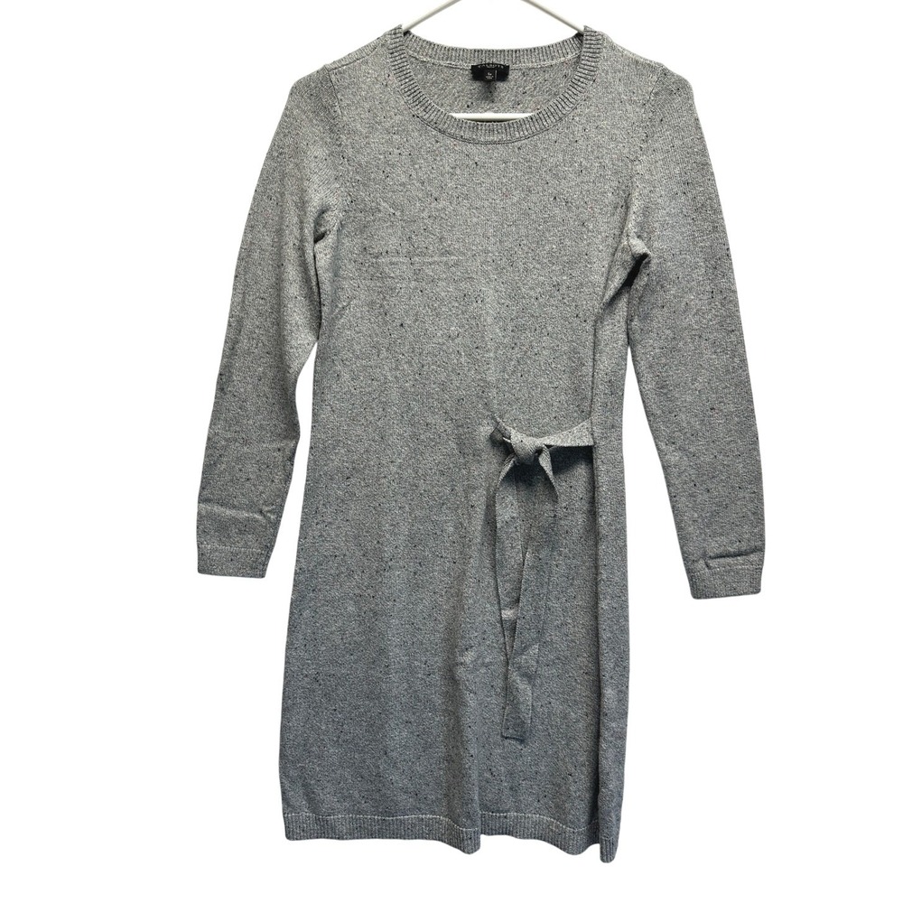 Talbots Petite Gray Donegal Flecked Knit Tie Waist Sweater Dress SP Womens